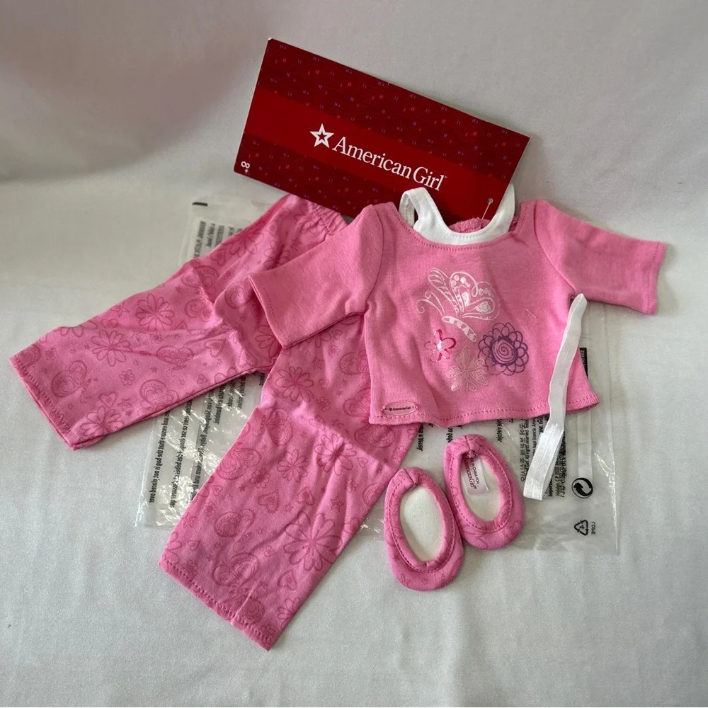 American Girl 18” Doll Pink PJ Set With Sleepers & Hair Tie NOS NIP - Picture 14 of 14